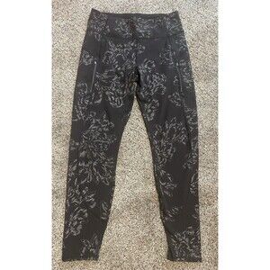 Athleta Leggings Women’s Active Pants Black Floral Medium Reflective Zip Pockets